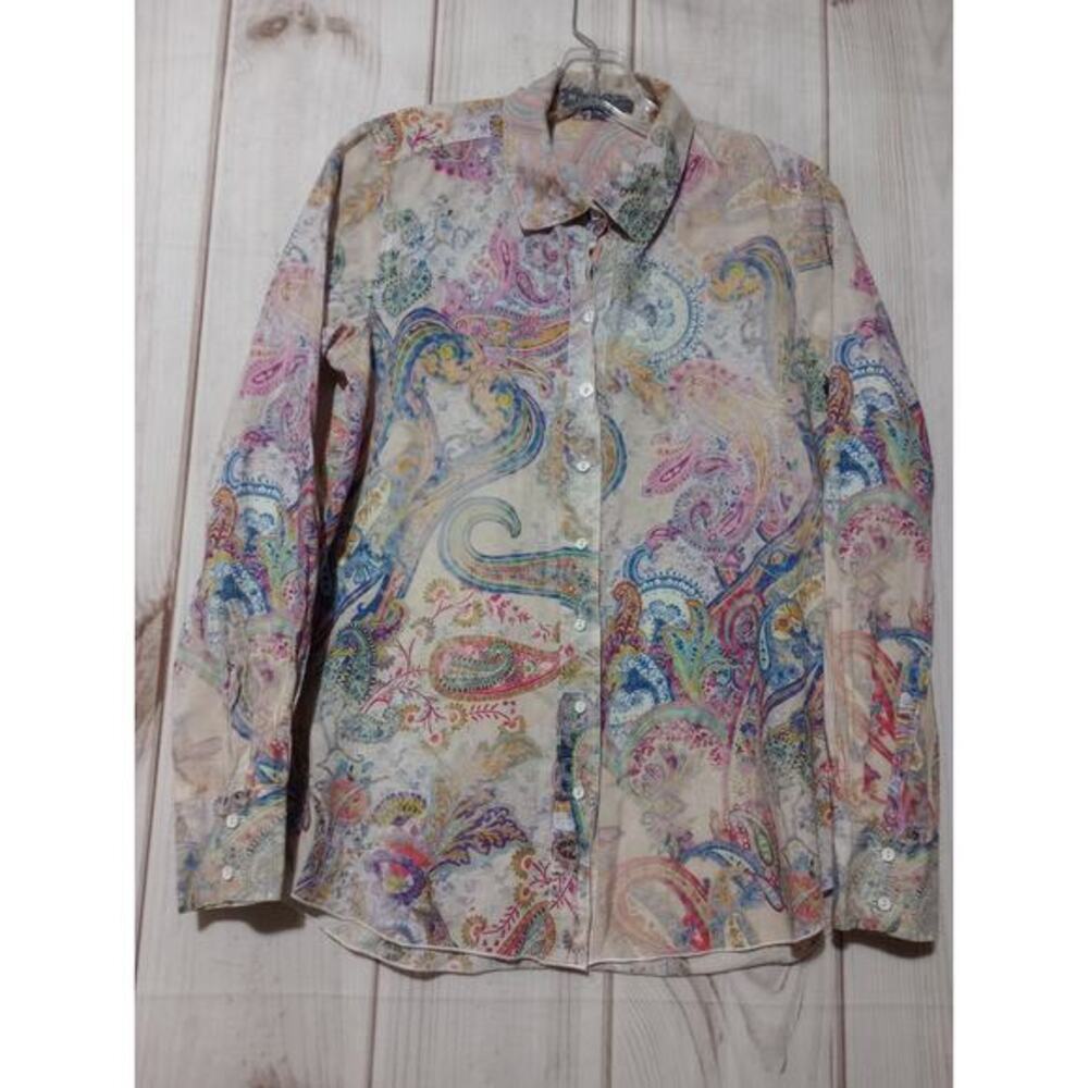 Elliott Lauren Paisley Print Cotton Button Up Shirt Womens 10 Multicolor USA